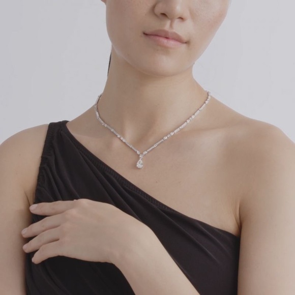 Pear & Marquise Cut White Sapphire Pendant Necklace 925 Sterling Silver - Picture 5 of 7